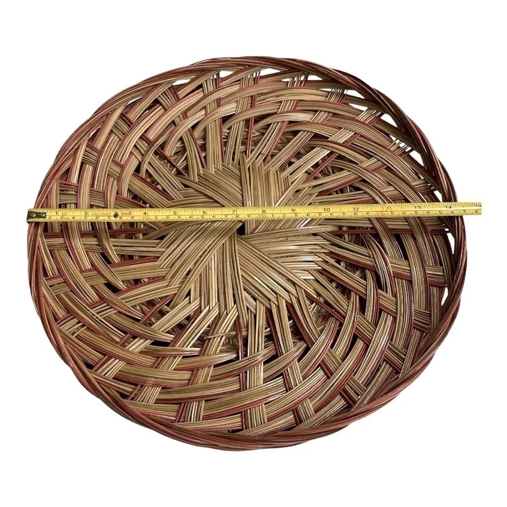 2 Basket Tray Round Two-Tone Coco Midrib Boho Rattan Wicker Reed Basket Decor